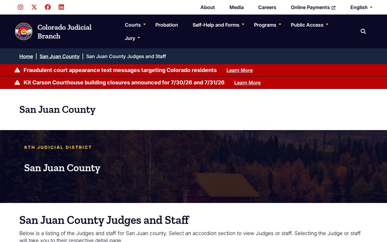 San Juan County Clerk of Court records judges and staff page