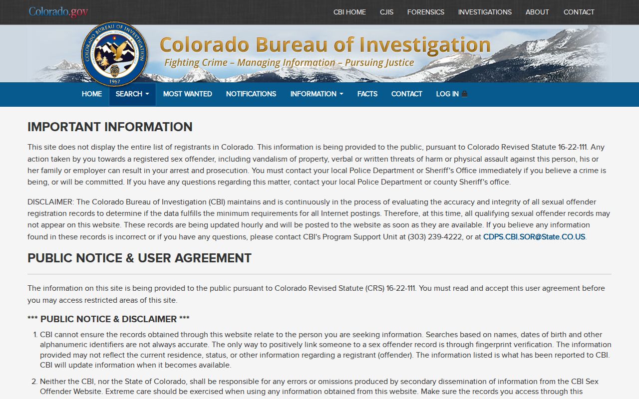 San Juan County criminal court records and CBI sex offender registry agreement