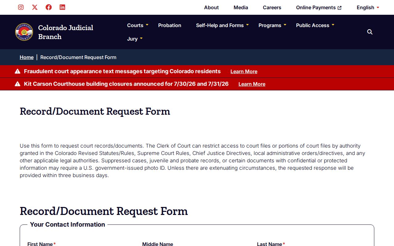 San Juan County court records document request form